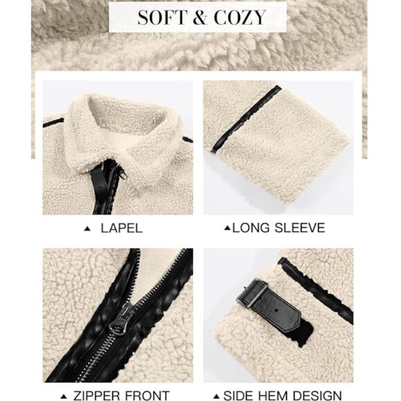 NWT Tankaneo Sherpa Moto Leather Patchwork Zip Up Coat XL - Picture 3 of 15